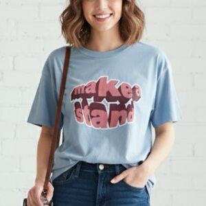 NEW Bp Make a Stand Graphic Tee T-shirt SMALL Blue Short Sleeve positive vibe